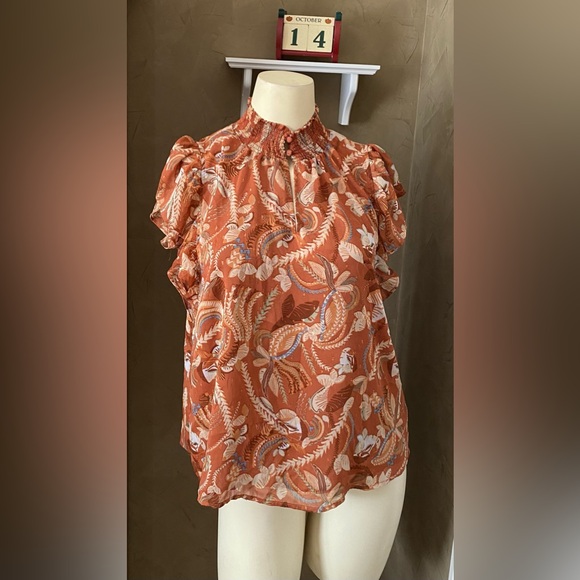 Joie Ruffle sleeves Fall Floral Print Blouse Smocked Neck  women’s size M - Picture 2 of 16